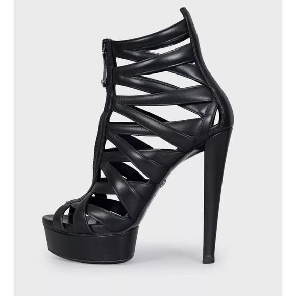 Gucci Black Leather Front-Zip High Heel Sandals - Size 38 - Picture 1 of 5